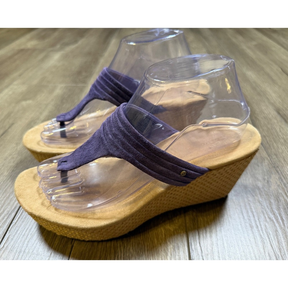 UGG Zamora Blue Purple Suede Wedge Thong Sandals 3093 Size 8.5 Platform